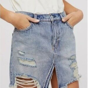 Free People Blue Distressed Mini Skirt
